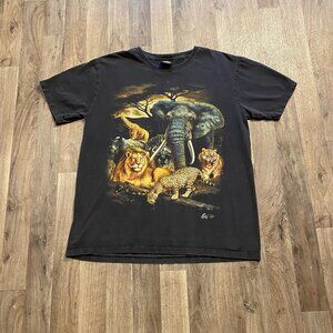 Caballo Black Tee Animal Zoo Graphic Print Men's Size Large